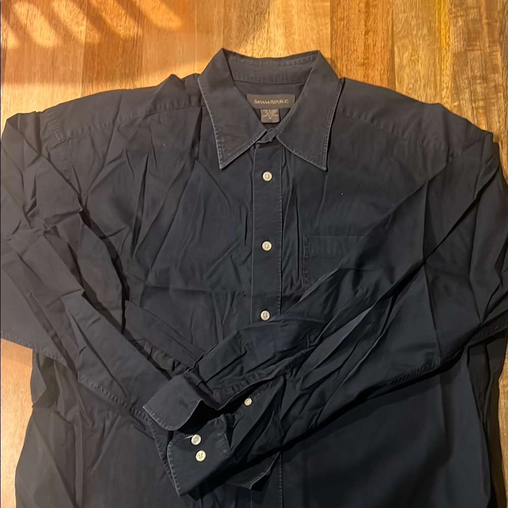 Banana Republic Black Casual Button Down Shirt with Pointed Collar
